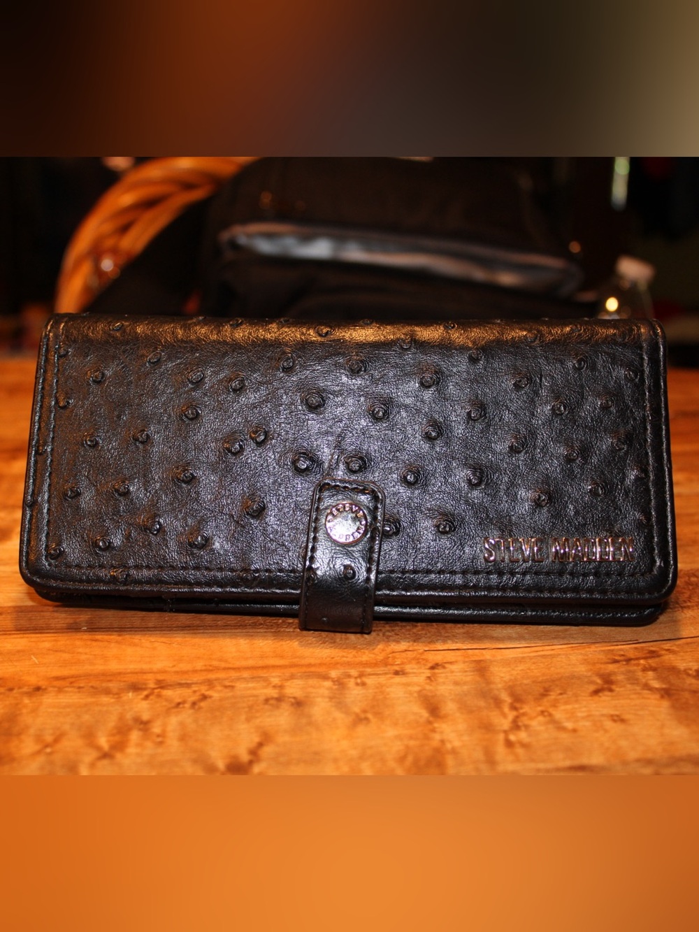Steve Madden Black Textured Ostrich-Effect Wallet